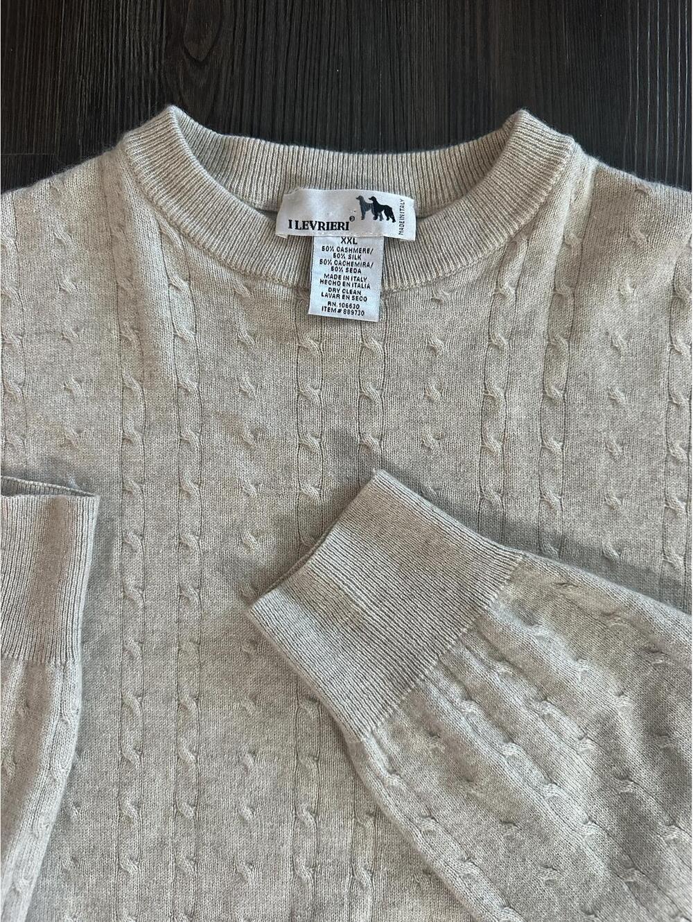 I Levrieri Men’s silk cashmere blend cream tan Cable knit sweater Italy